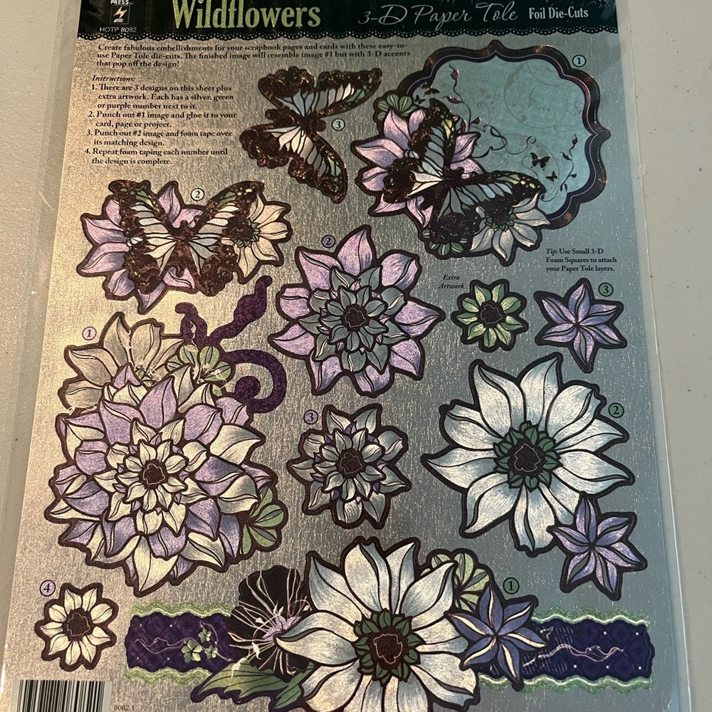Wildflowers 3D Paper Tole Foil Die-Cuts - Purple and White